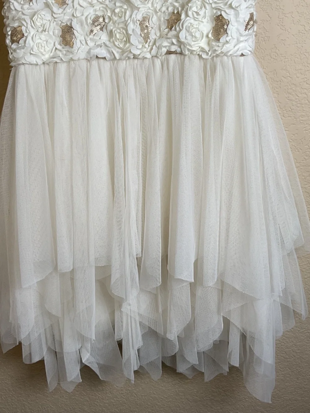 Justice Girls 12 Ivory Embellished Flower Layered Tulle Dress Summer Flower Girl